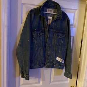 NWT RALPH LAUREN polo paint spattered denim trucker jacket XL
